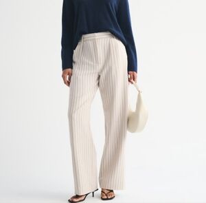 ABERCROMBIE & FITCH Curve Love Sloane Tailored Wide Leg Pant Cream Pinstripe 34S